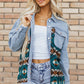 Blue Aztec Printed Denim Jacket