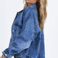 Blue Chest Pockets Drop Shoulder Loose Denim Jacket