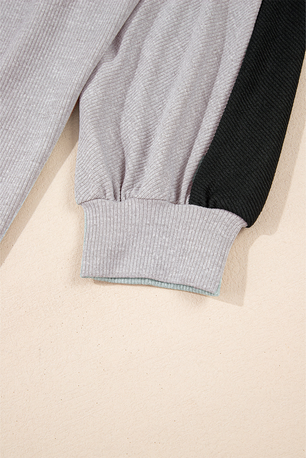 Grey Colourblock Ribbed Collared Oversized Sweatshirt