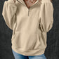 Smoke Grey Zip-up Stand Neck Kangaroo Pocket Sweatshirt