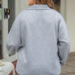 Light Grey Quarter Zipper Collared Ribbed Knit Plus Size Top