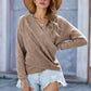 Khaki Wrap V Neck Waffle Sweater