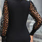 Black Leopard Mesh Puff Sleeve Patchwork Slim Fit Top