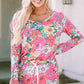 Multicolour Flower Print Pullover and Drawstring Shorts Lounge Set