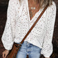 White Eyelet Embroidered Puff Sleeve V Neck Blouse