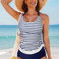 Blue Stripe Drawstring Tummy Control Mix-and-match 2pcs Tankini Swimsuit