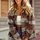 Cinnamon Plaid Print Chest Pockets Turn Down Collar Shacket