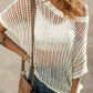 Whit Fishnet Knit Ribbed Round Neck Short Sleeve Sweater Tee