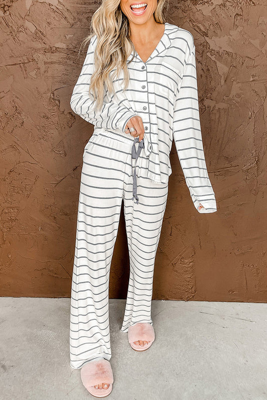 Striped Print Long Sleeve and Trousers Pyjamass Set