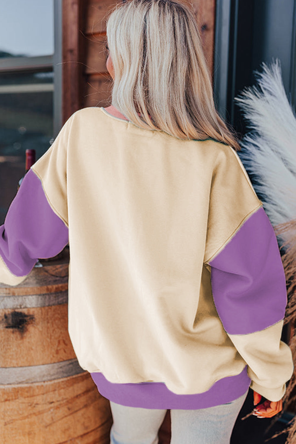 Meadow Mauve Colourblock Patchwork Drop Shoulder Sweatshirt