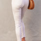 White Plain High Waist Buttons Frayed Cropped Denim Jeans