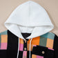 Multicolour Plaid Color Block Flap Pocket Buttoned Hoodie