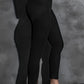 Black Rib Knit High Waist Slit Leggings