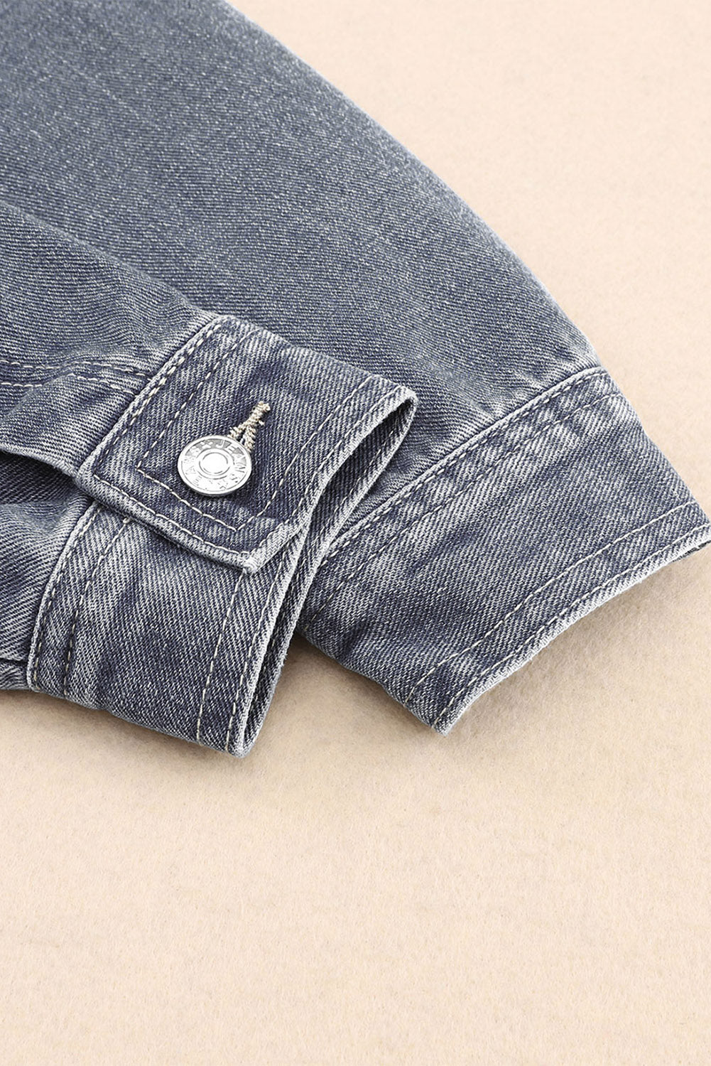 Grey Chest Pockets Drop Shoulder Loose Denim Jacket