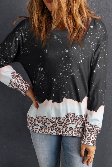 Black Leopard Bleached Pullover Sweatshirt