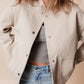 Beige Baseball Collar Snap Button Pocketed Bomber Jacket