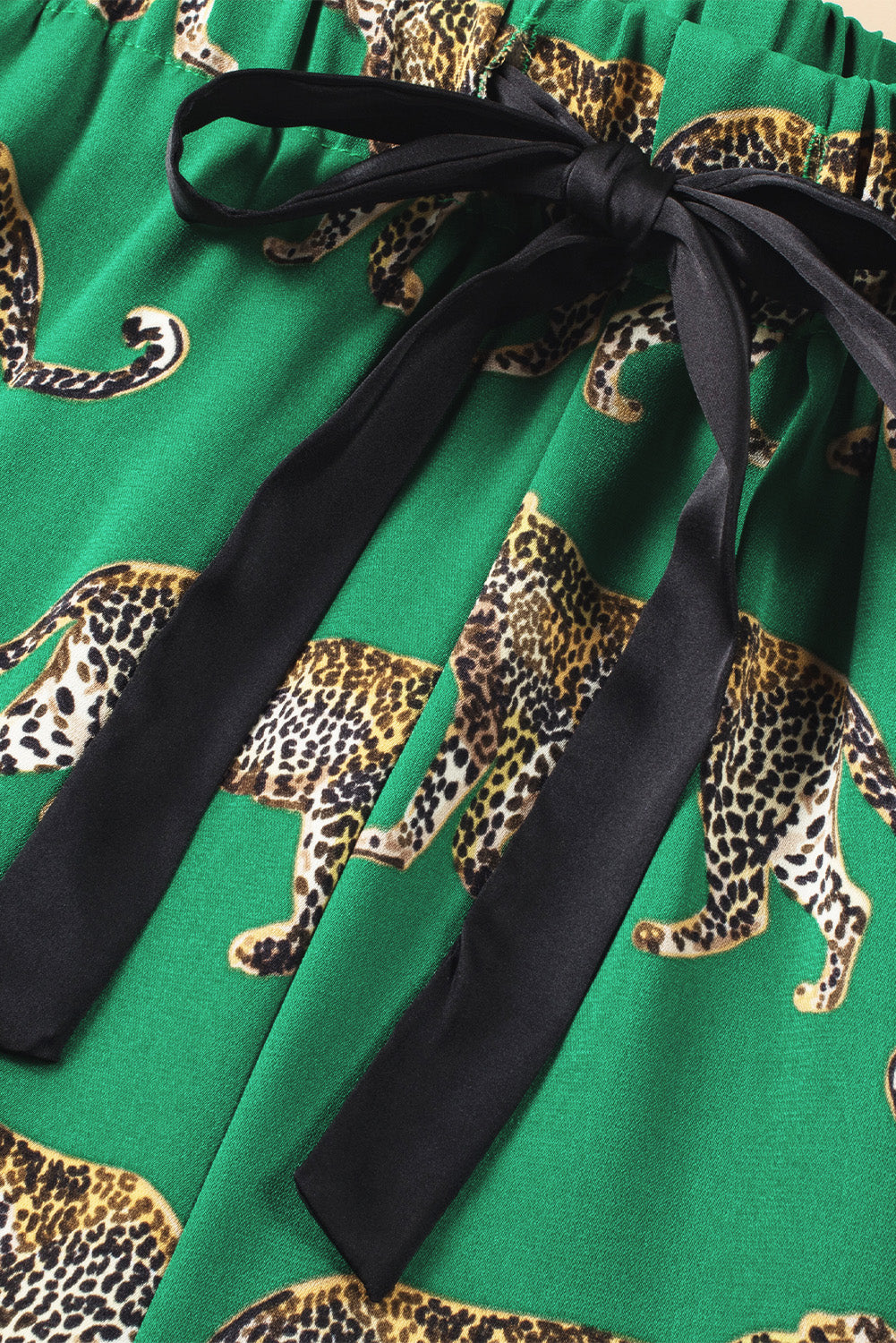 Green Cheetah Print Short Sleeve Shirt and Trousers Pyjamas Set