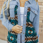 Blue Aztec Printed Denim Jacket