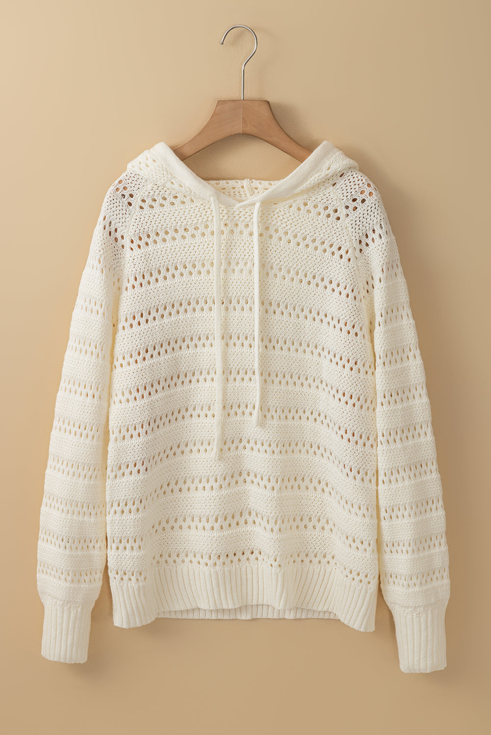 Peach Blossom Pointelle Knit Raglan Sleeve Hooded Sweater