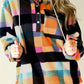 Multicolour Plaid Color Block Flap Pocket Buttoned Hoodie