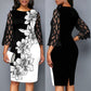 Lace Mesh Sleeve Evening Contrast Dress