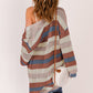 Blue Striped Color Block Hollowed Knit Cardigan