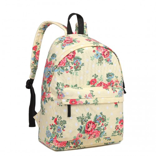 E1401F - Miss Lulu Large Backpack Flower Polka Dot - Beige