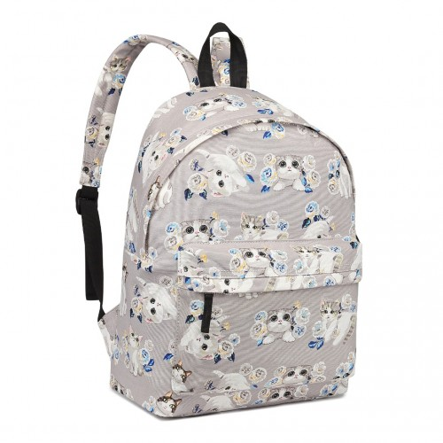 E1401-17CT - Miss Lulu Large Backpack Cat Polka Dot - Grey