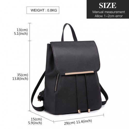 E1669 - Miss Lulu Faux Leather Stylish Fashion Backpack - Black