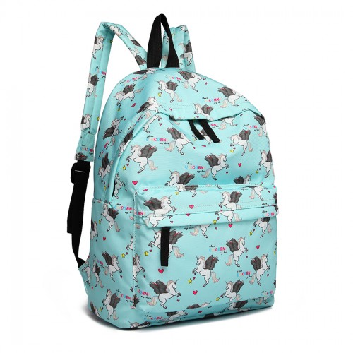 E1401 UN - Miss Lulu Large Backpack Unicorn Print - Blue