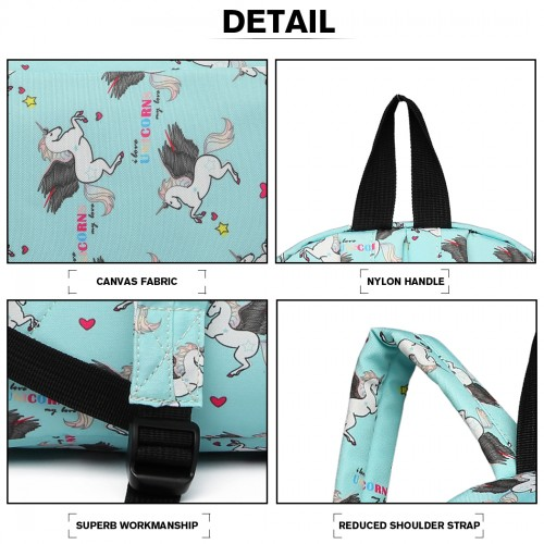 E1401 UN - Miss Lulu Large Backpack Unicorn Print - Blue