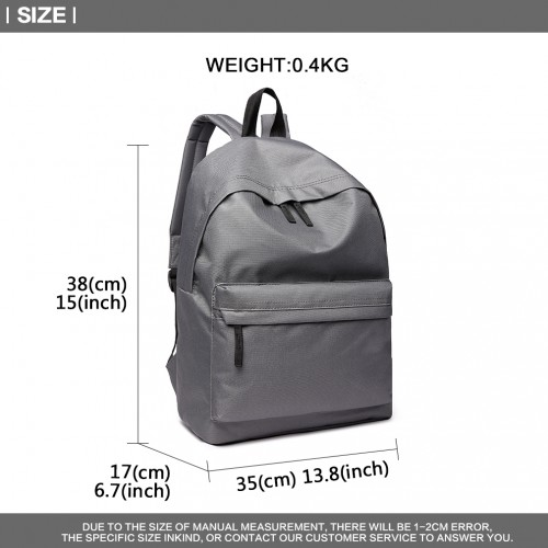 700D - Miss Lulu Classic Large Capacity Unisex Everyday Backpack - Grey