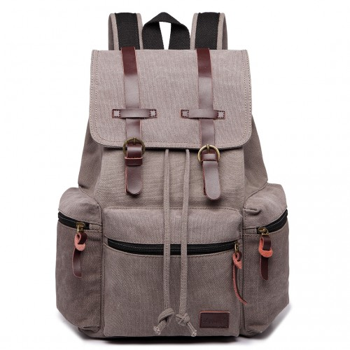 E1672 - Kono Large Multi Function Leather Details Canvas Backpack - Grey