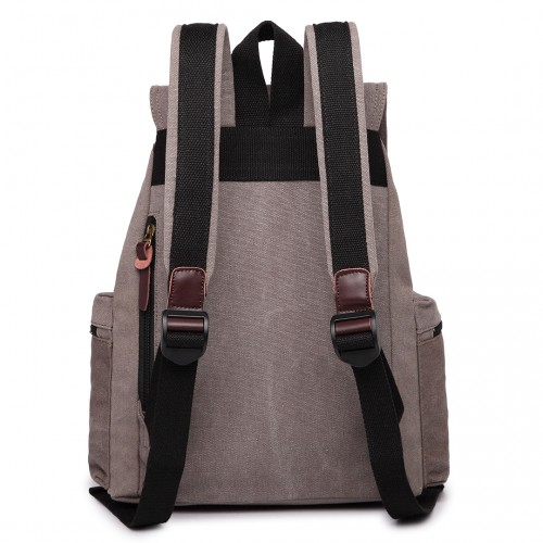 E1672 - Kono Large Multi Function Leather Details Canvas Backpack - Grey