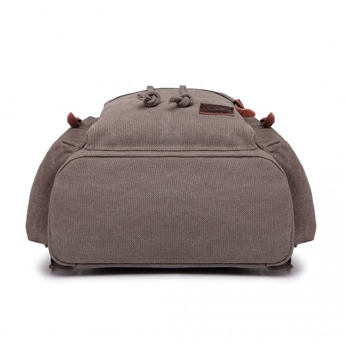 E1672 - Kono Large Multi Function Leather Details Canvas Backpack - Grey