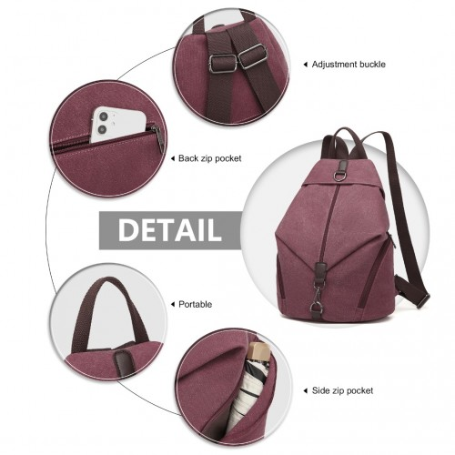 EB2044 - Kono Fashion Anti-Theft Canvas Backpack - Claret