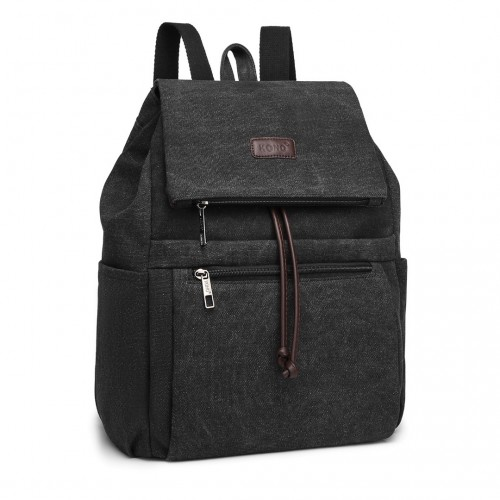 EB2233 - Kono Canvas Clamshell Drawstring School Backpack - Black