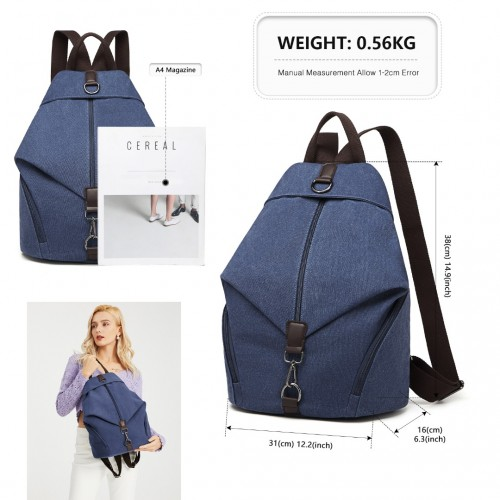 EB2044 - Kono Fashion Anti-Theft Canvas Backpack - Navy