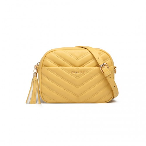 LA2119-1 - Miss LuLu Lightweight Quilted Leather Cross body Bag - Yellow