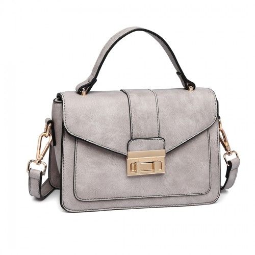 LB2033 - Miss Lulu Leather Look Midi Handbag - Grey