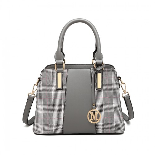 LG2001 - Miss Lulu Gingham Plaid Panel Shoulder Bag - Grey