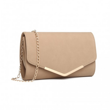 LH1756 - Miss Lulu Leather Look Envelope Clutch Bag - Beige