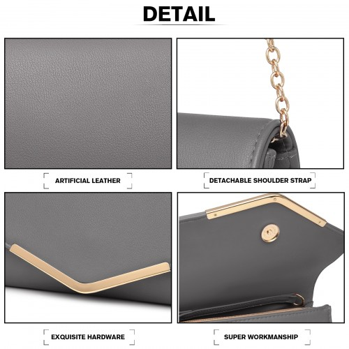 LH2064 - Miss Lulu Vegan Envelope Clutch Bag - Grey