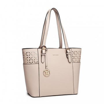 LG1943 - MISS LULU LASER CUT OUT TOTE SHOPPER BAG - BEIGE