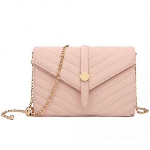 LP2205 - Miss Lulu V-stitched Flap Leather Chain Bag - Pink