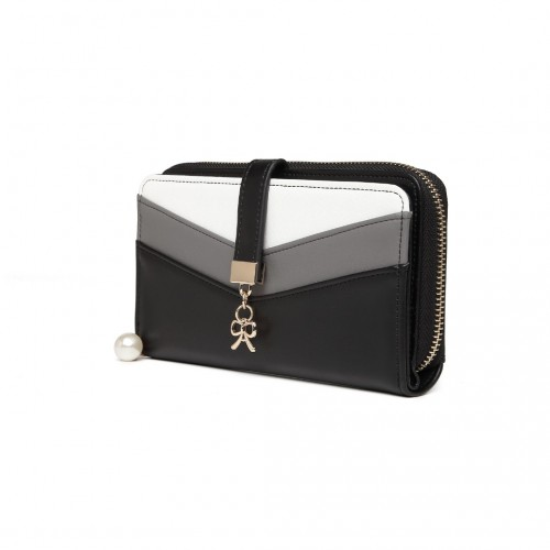 LP2215 - Miss Lulu Mixed Colour Women's Leather Look Clutch Purse - Black