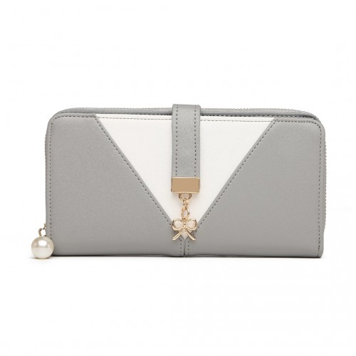 LP2216 - Miss Lulu Two Tone Women's Leather Look Clutch Purse - Grey