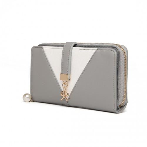 LP2216 - Miss Lulu Two Tone Women's Leather Look Clutch Purse - Grey