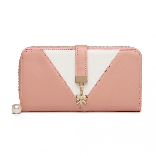 LP2216 - Miss Lulu Two Tone Women's Leather Look Clutch Purse - Pink