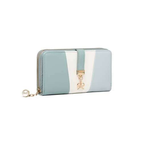 LP2030 - Miss Lulu Tri Colour Women's Leather Look Purse - Light Blue